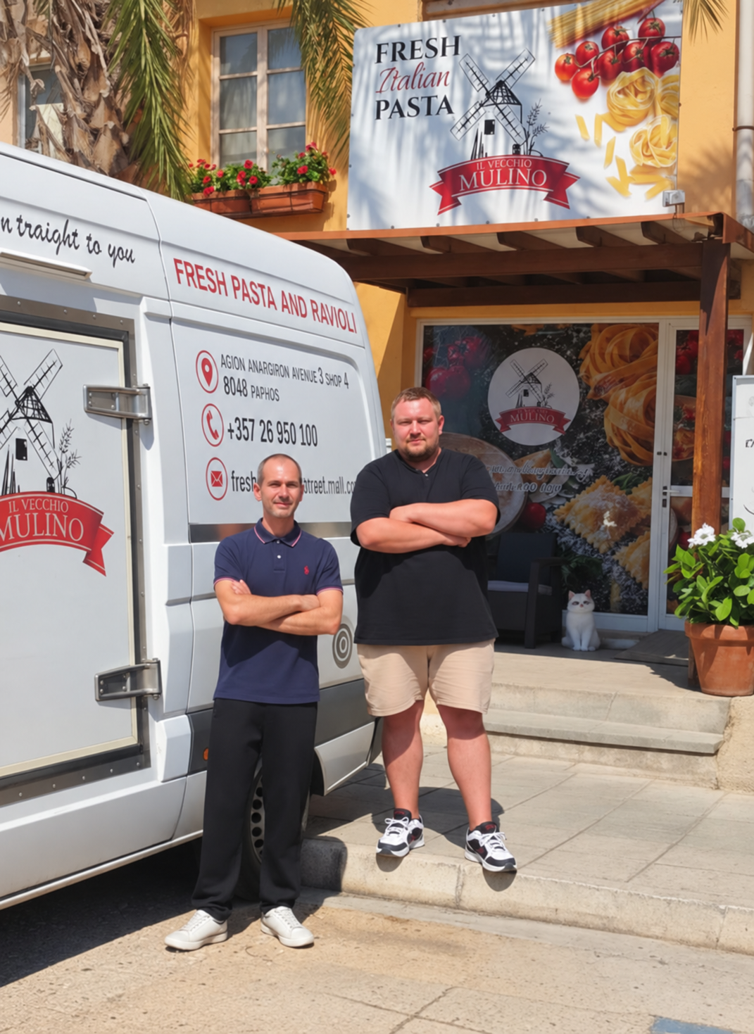 Martin and Andrea in front of the Il Vecchio Mulino delivery van