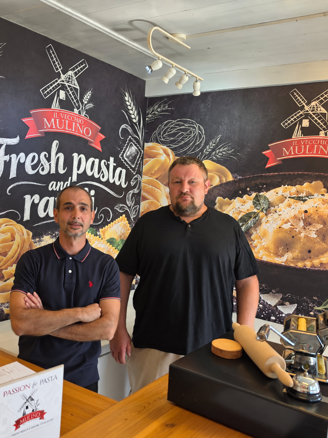 Martin and Andrea inside their fresh pasta workshop